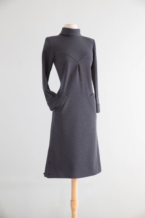 Vintage Nina Ricci Paris Charcoal Wool Dress, circa late 1960s–early 1970s / SM