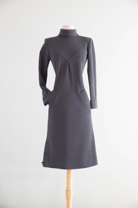 Vintage Nina Ricci Paris Charcoal Wool Dress, circa late 1960s–early 1970s / SM