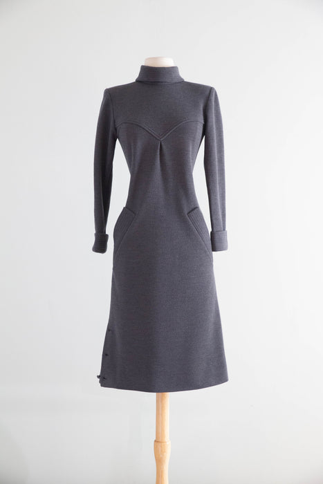 Vintage Nina Ricci Paris Charcoal Wool Dress, circa late 1960s–early 1970s / SM