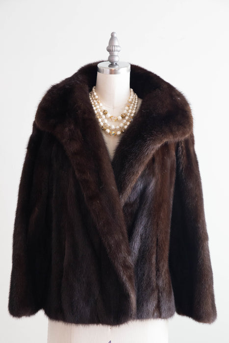 Gorgeous 1950's Dark Mahogany Mink Jacket With Embroidered Silk Lining / SM