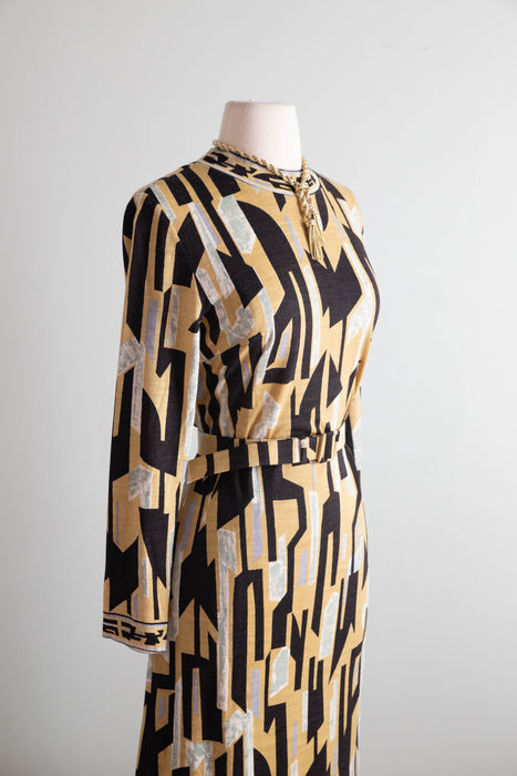 Chic 1970's Frederick Altmann Austrian Handprint Brutalist Wool Dress / ML