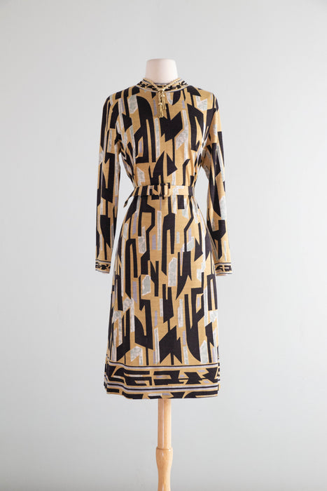 Chic 1970's Frederick Altmann Austrian Handprint Brutalist Wool Dress / ML