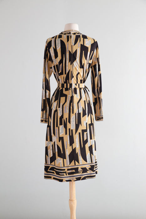 Chic 1970's Frederick Altmann Austrian Handprint Brutalist Wool Dress / ML