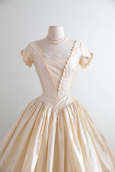 Exquisite 1950's Ivory Silk  Ballet Length Wedding Dress / S