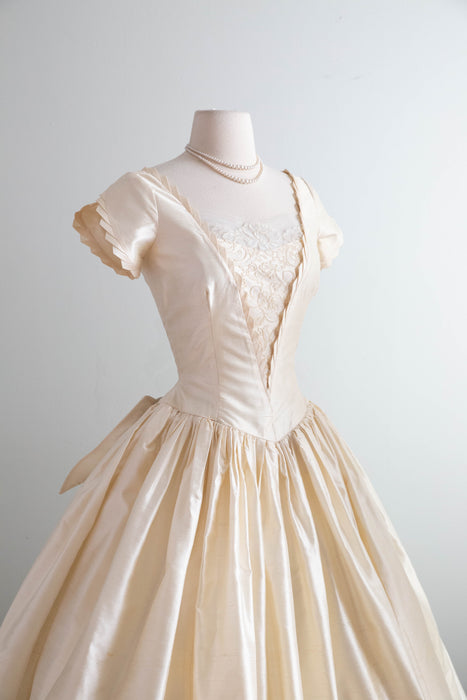 Exquisite 1950's Ivory Silk  Ballet Length Wedding Dress / S
