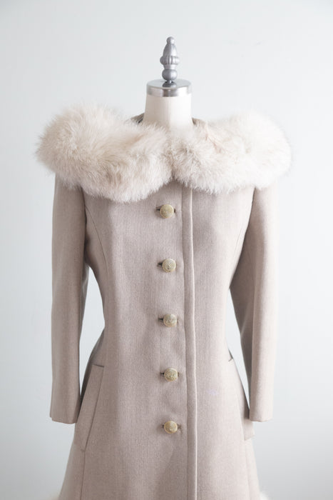 Gorgeous 1960's Saks Fifth Ave. Wool Coat With Fur Collar and Hem / SM