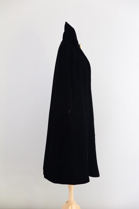 Exquisite 1950's Black Velvet Opera Coat With Stand Up Collar / ML