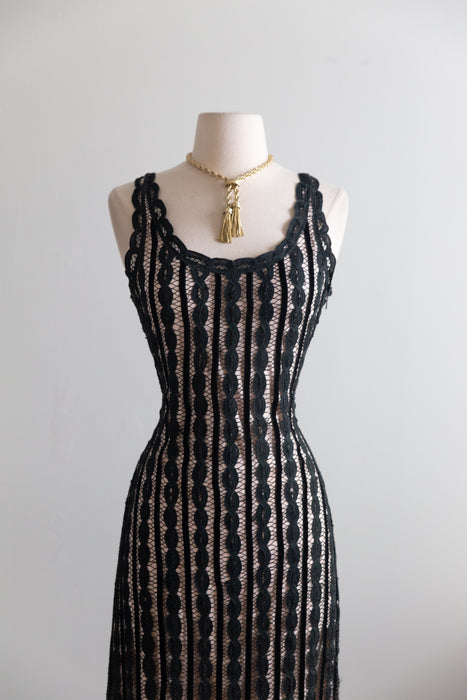 Beautiful 1990s Cynthia Rowley Body-Con Illusion Lace Gown / S