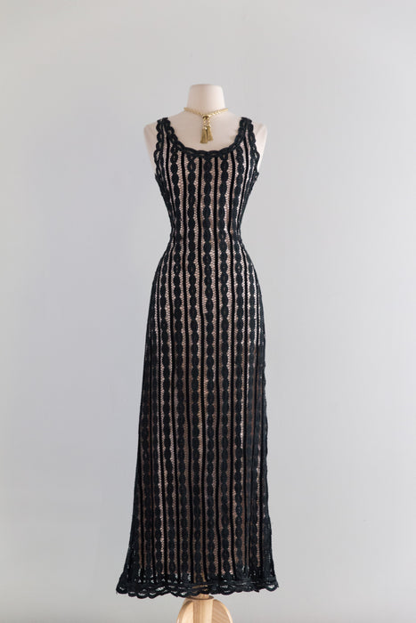 Beautiful 1990s Cynthia Rowley Body-Con Illusion Lace Gown / S