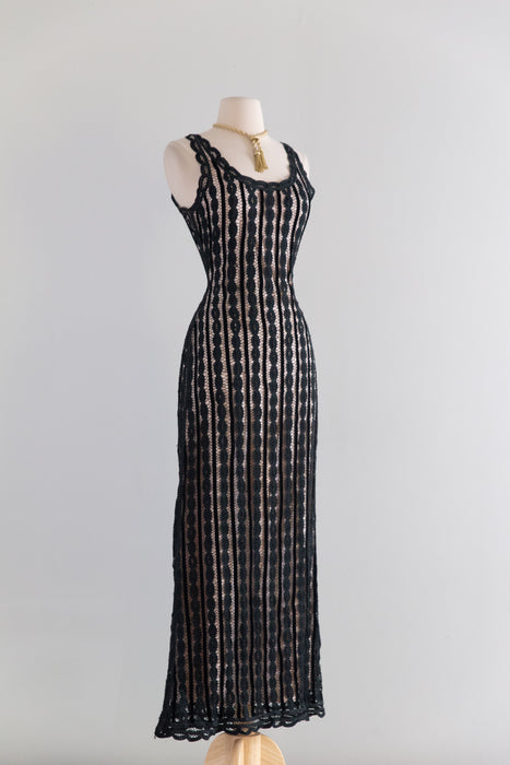 Beautiful 1990s Cynthia Rowley Body-Con Illusion Lace Gown / S