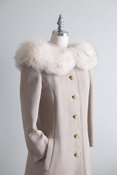 Gorgeous 1960's Saks Fifth Ave. Wool Coat With Fur Collar and Hem / SM