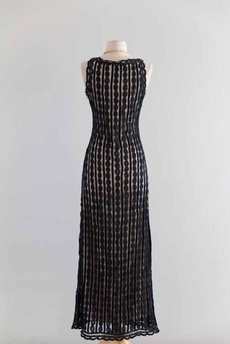 Beautiful 1990s Cynthia Rowley Body-Con Illusion Lace Gown / S