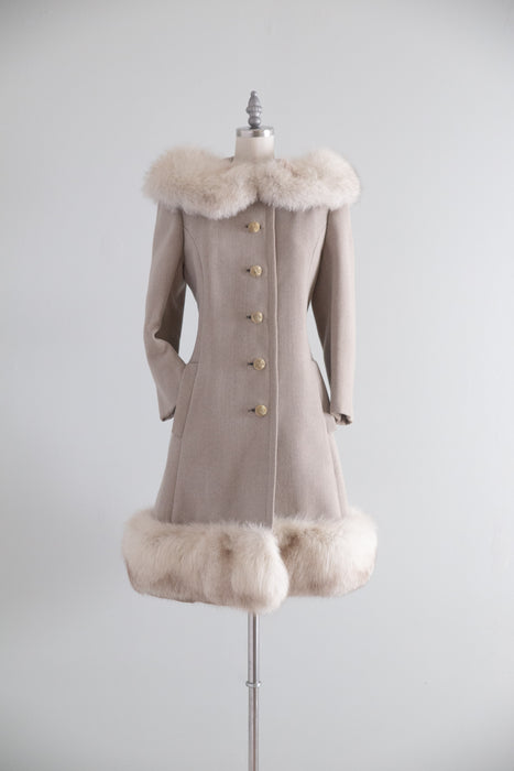 Gorgeous 1960's Saks Fifth Ave. Wool Coat With Fur Collar and Hem / SM