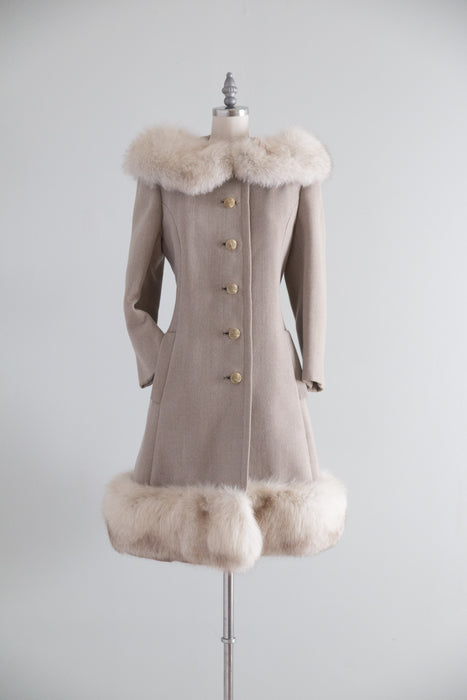 Gorgeous 1960's Saks Fifth Ave. Wool Coat With Fur Collar and Hem / SM