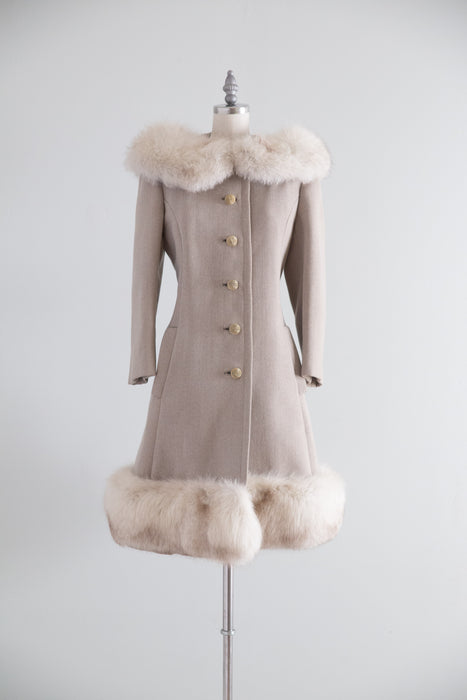 Gorgeous 1960's Saks Fifth Ave. Wool Coat With Fur Collar and Hem / SM