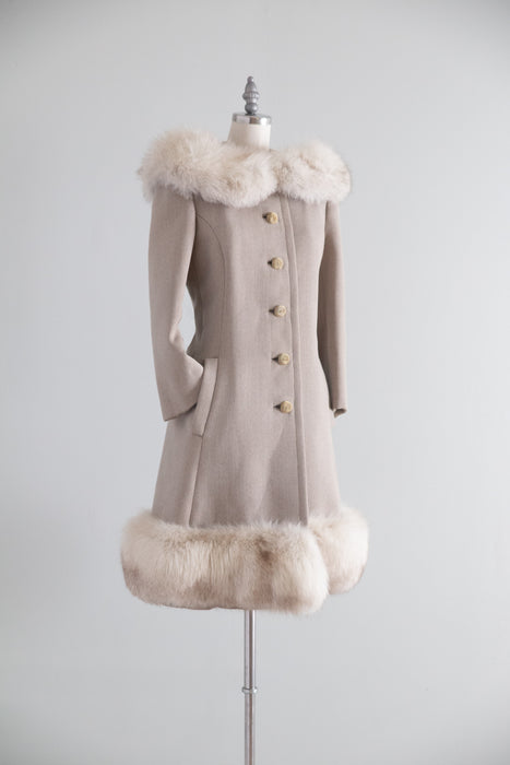 Gorgeous 1960's Saks Fifth Ave. Wool Coat With Fur Collar and Hem / SM
