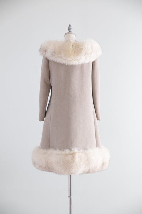 Gorgeous 1960's Saks Fifth Ave. Wool Coat With Fur Collar and Hem / SM