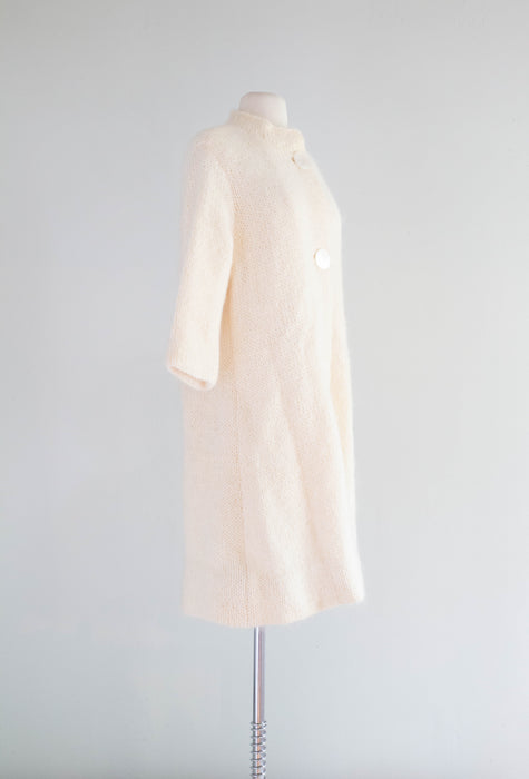 Dreamy 1960's Ivory Mohair Knit Sweater Coat / Medium