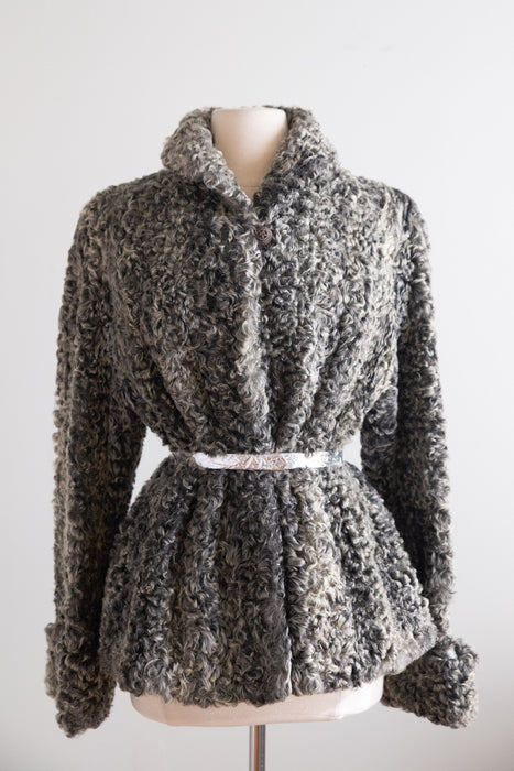 Elegant 1940's Silver Persian Lamb Swing Coat With Optional Silver Belt / SM
