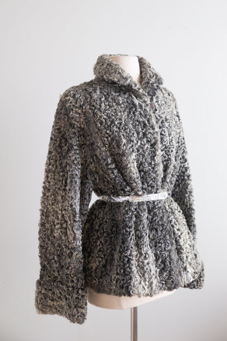 Elegant 1940's Silver Persian Lamb Swing Coat With Optional Silver Belt / SM