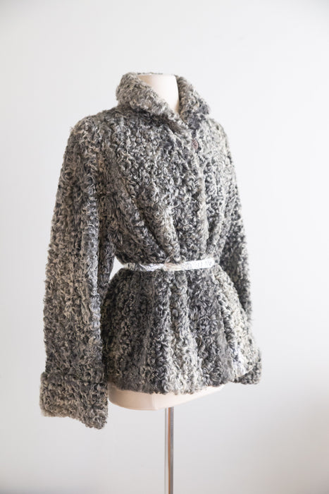 Elegant 1940's Silver Persian Lamb Swing Coat With Optional Silver Belt / SM