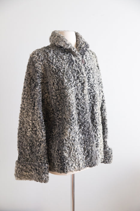 Elegant 1940's Silver Persian Lamb Swing Coat With Optional Silver Belt / SM
