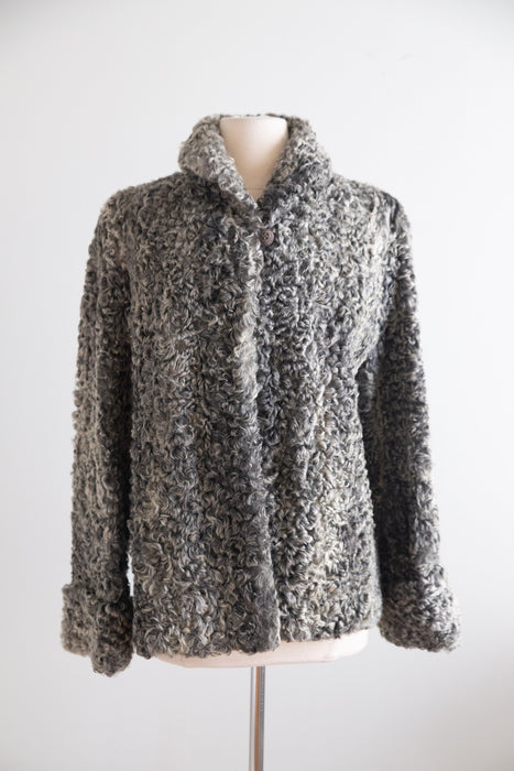 Elegant 1940's Silver Persian Lamb Swing Coat With Optional Silver Belt / SM