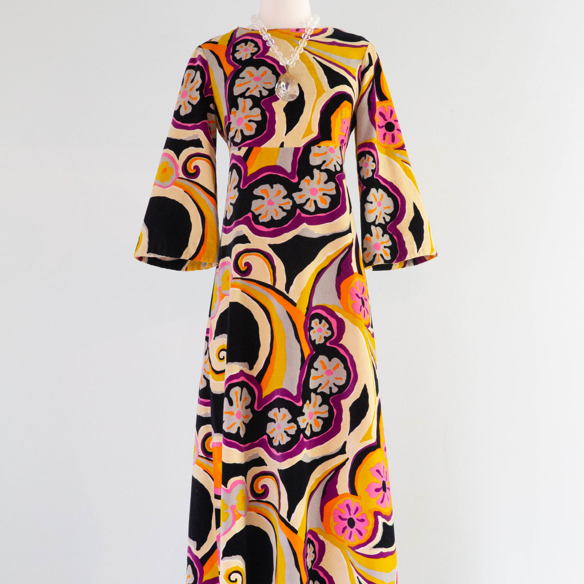 Fabulous 1960's Psychedelic Velvet Maxi Dress By Tori Richards