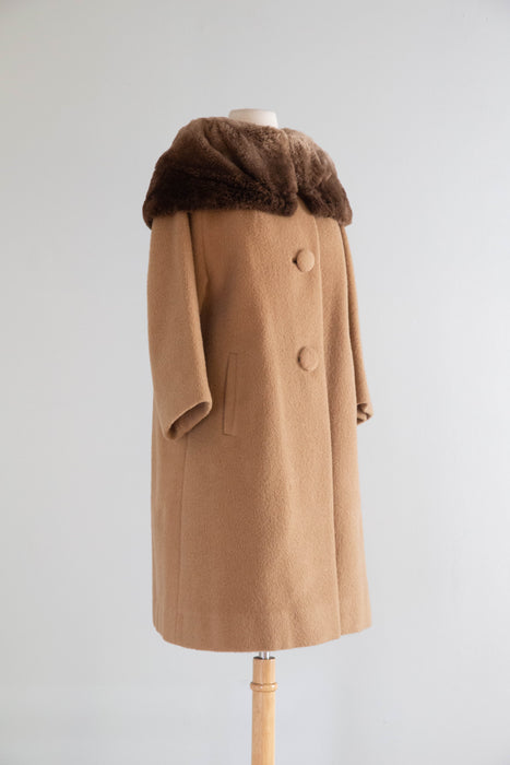Classic 1950’s Charles Talbot Camel Cocoon Coat With Luxurious Fur Collar / SM