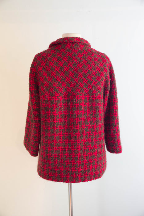 Gorgeous 1960's Crimson & Cocoa Wool Boucle' Jacket / M