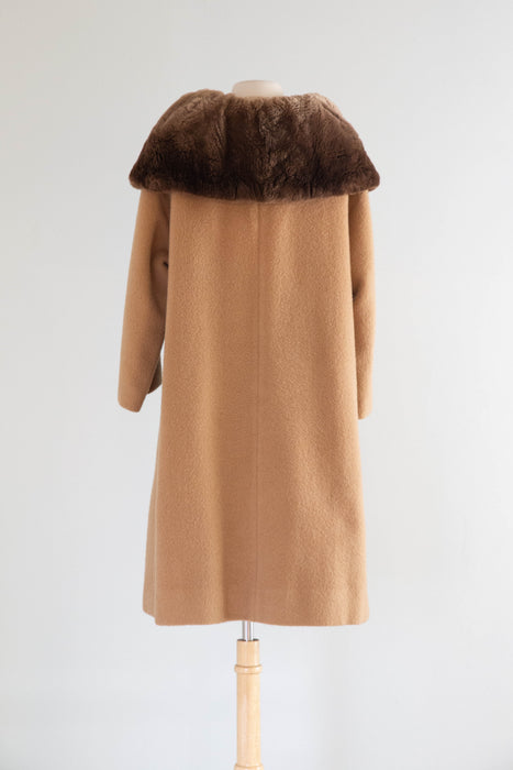 Classic 1950’s Charles Talbot Camel Cocoon Coat With Luxurious Fur Collar / SM