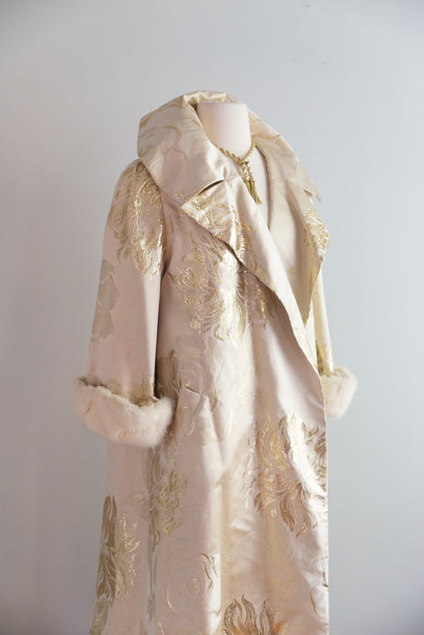 Spectacular 1950's Mr. Blackwell Custom Gold Brocade Evening Coat With Mink Cuffs. / SM