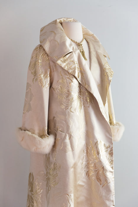 Spectacular 1950's Mr. Blackwell Custom Gold Brocade Evening Coat With Mink Cuffs. / SM