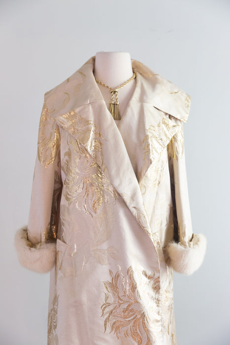 Spectacular 1950's Mr. Blackwell Custom Gold Brocade Evening Coat With Mink Cuffs. / SM