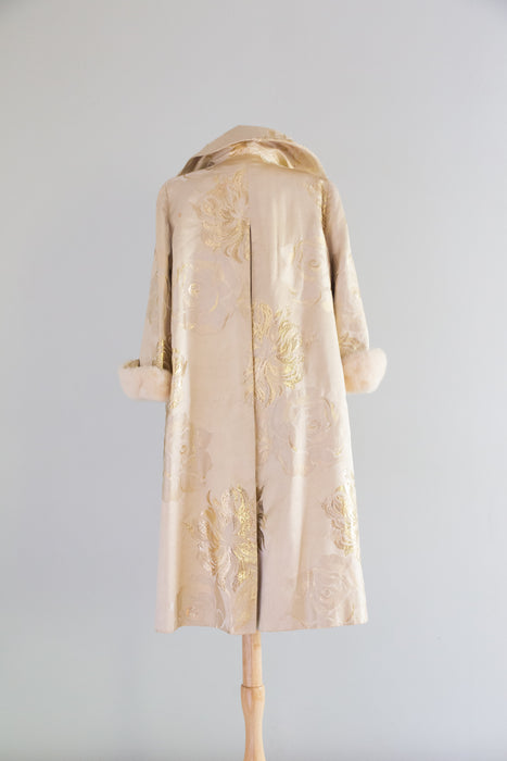 Spectacular 1950's Mr. Blackwell Custom Gold Brocade Evening Coat With Mink Cuffs. / SM