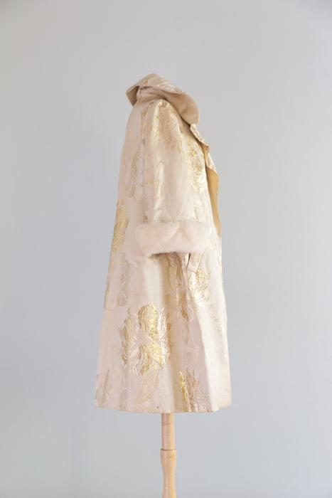 Spectacular 1950's Mr. Blackwell Custom Gold Brocade Evening Coat With Mink Cuffs. / SM