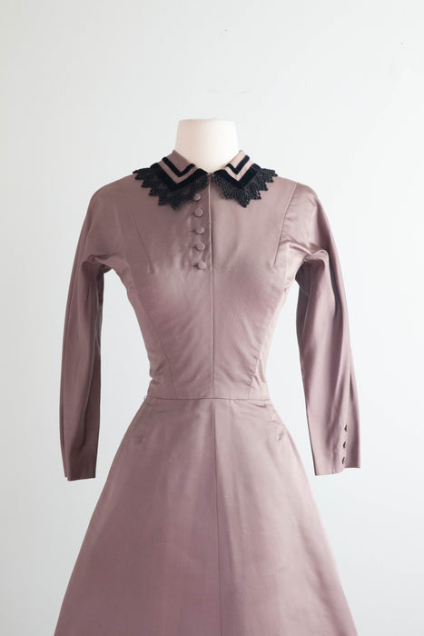 Wickedly Prim 1950's Rosewood Silk Cocktail Dress by Harvey Berin / Small