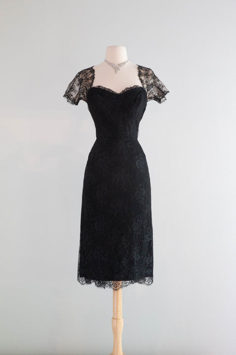 Glamorous 1950's Black Lace Cocktail Dress By Estevez / Medium Xtabay Vintage Glamorous 1950's Black Lace Cocktail Dress By Estevez / Medium Xtabay Vintage