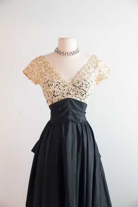 Exquisite Early 1950's Silk & Lace Evening Gown Attributed to Luna Karbo / SM