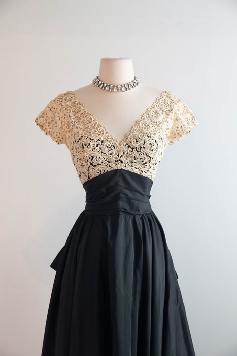 Exquisite Early 1950's Silk & Lace Evening Gown Attributed to Luna Karbo / SM