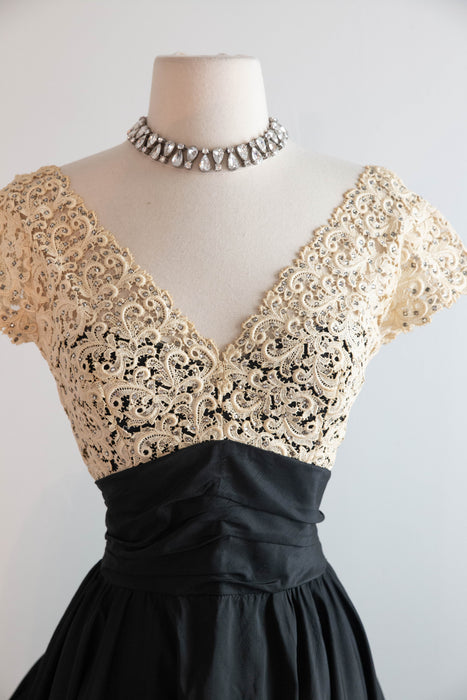 Exquisite Early 1950's Silk & Lace Evening Gown Attributed to Luna Karbo / SM