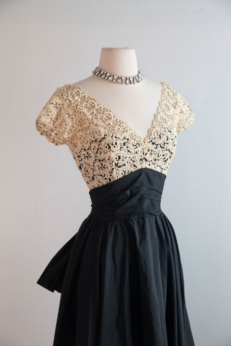 Exquisite Early 1950's Silk & Lace Evening Gown Attributed to Luna Karbo / SM