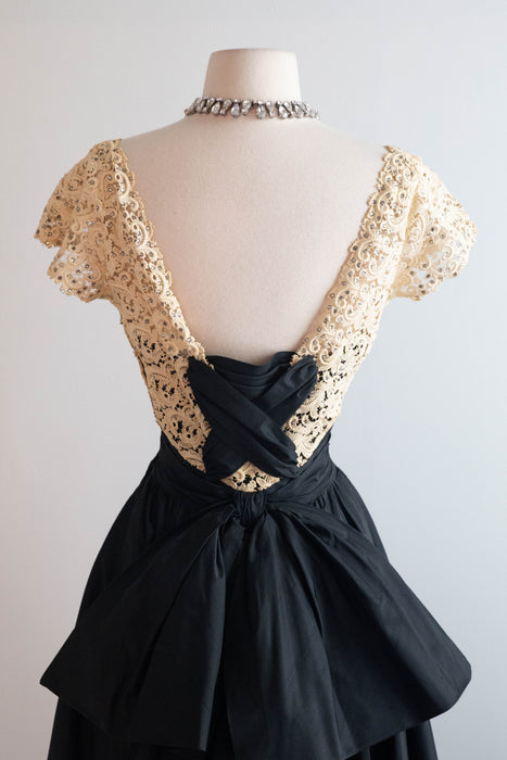 Exquisite Early 1950's Silk & Lace Evening Gown Attributed to Luna Karbo / SM
