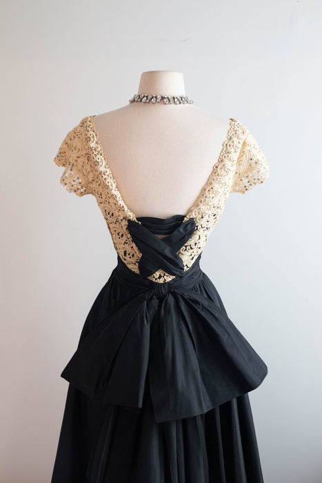 Exquisite Early 1950's Silk & Lace Evening Gown Attributed to Luna Karbo / SM