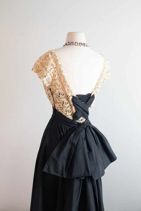 Exquisite Early 1950's Silk & Lace Evening Gown Attributed to Luna Karbo / SM