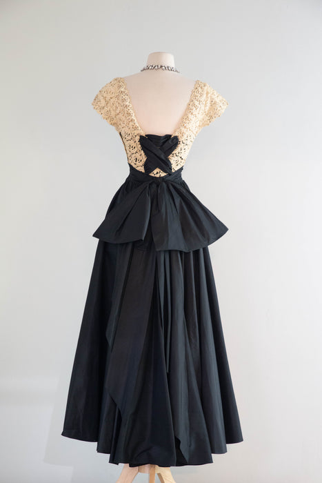 Exquisite Early 1950's Silk & Lace Evening Gown Attributed to Luna Karbo / SM