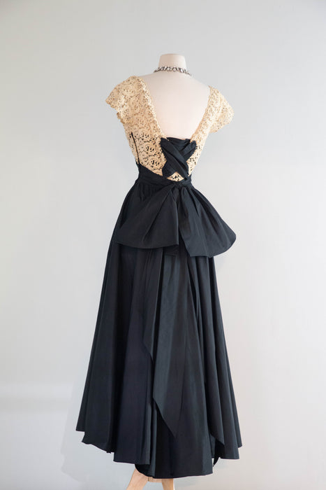 Exquisite Early 1950's Silk & Lace Evening Gown Attributed to Luna Karbo / SM