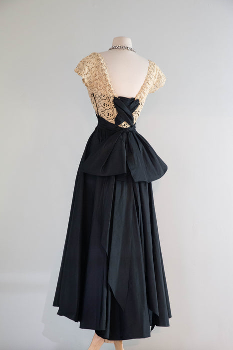 Exquisite Early 1950's Silk & Lace Evening Gown Attributed to Luna Karbo / SM