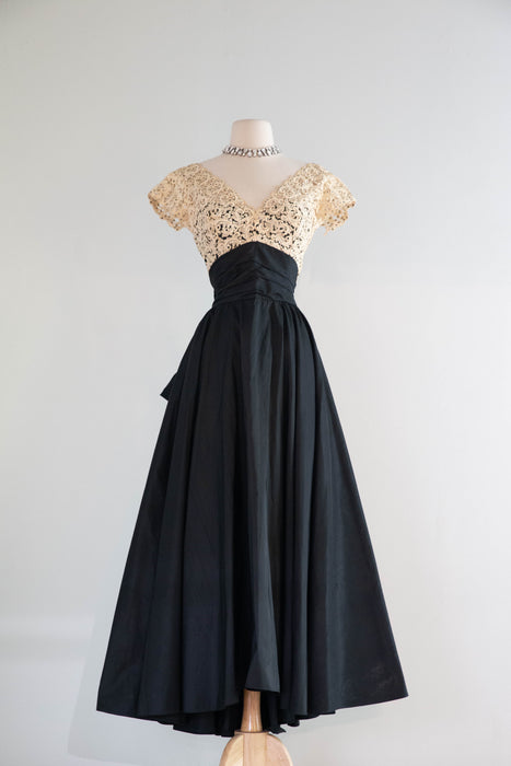 Exquisite Early 1950's Silk & Lace Evening Gown Attributed to Luna Karbo / SM