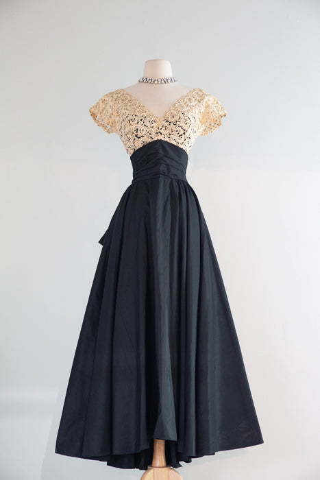 Exquisite Early 1950's Silk & Lace Evening Gown Attributed to Luna Karbo / SM